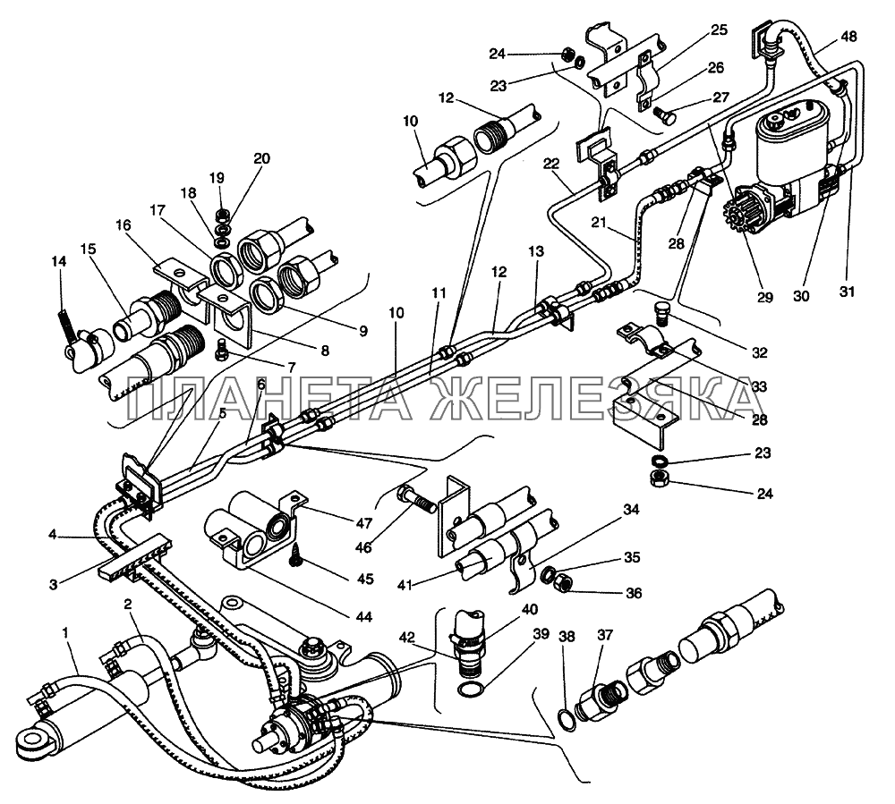 Установка трубопроводов гидроусилителя рулевого управления ЛиАЗ-5256, 6212 (2006)